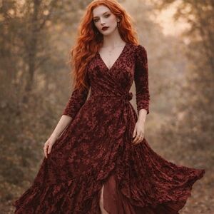 Calvin Klein Burgundy Velvet Hi-Low V-Neck Dress Size 4